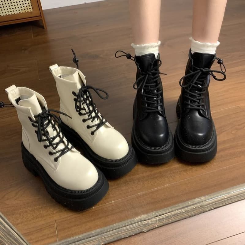 【レースアップ×安定チャンキー×韓国系】4.0cm厚底ブーツ