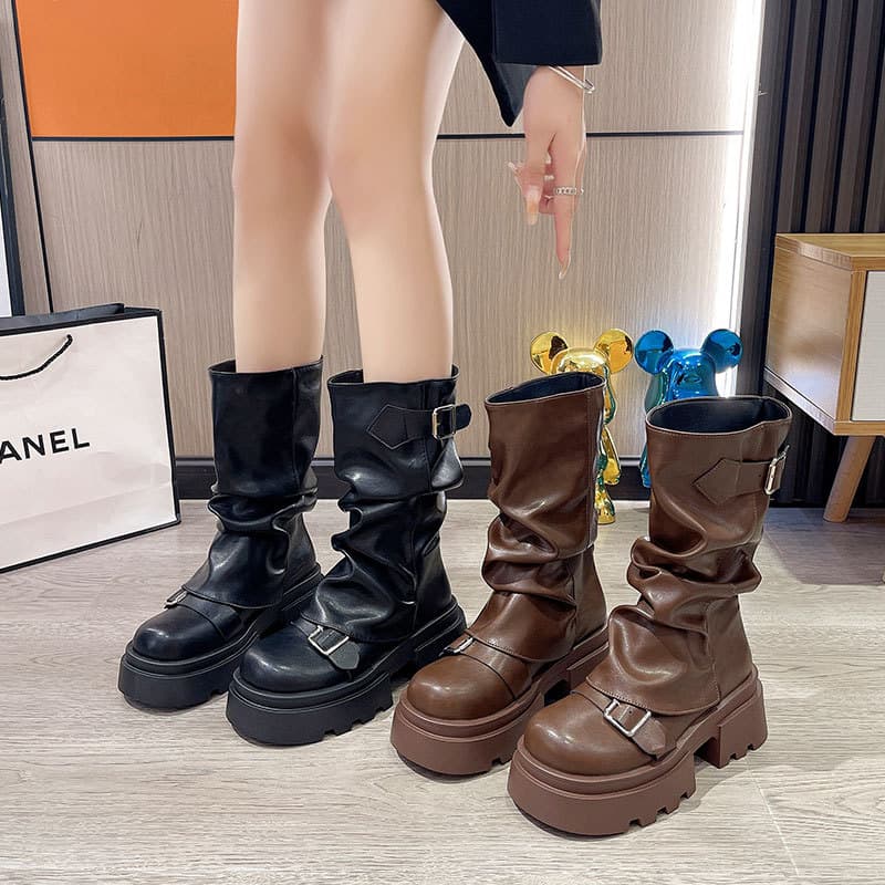 【ベルトデザイン×快適構造×韓国系】4.0cm厚底ブーツ