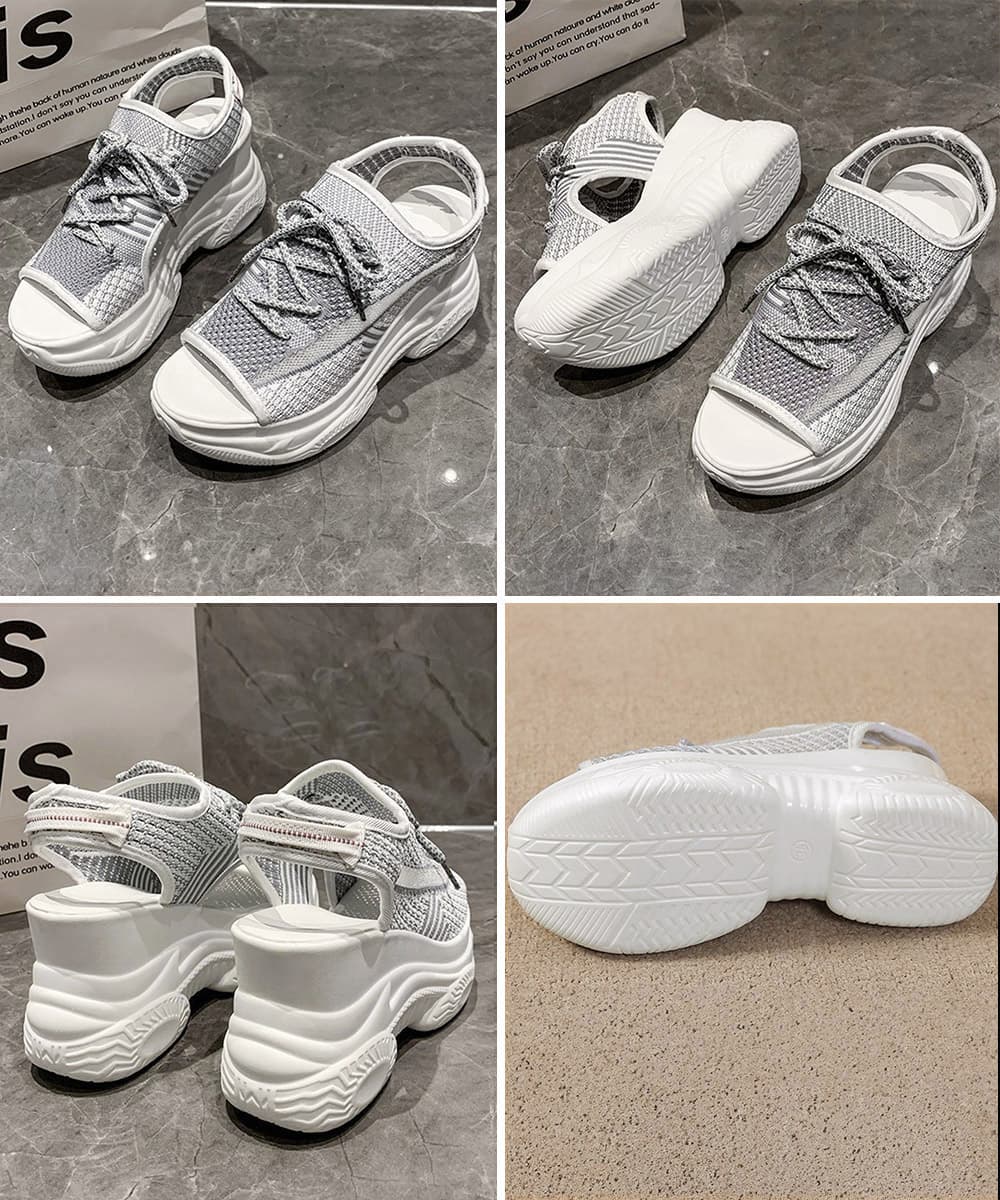 【編み込みメッシュ×スポーツ厚底×通気性】+9cm脚長サンダル