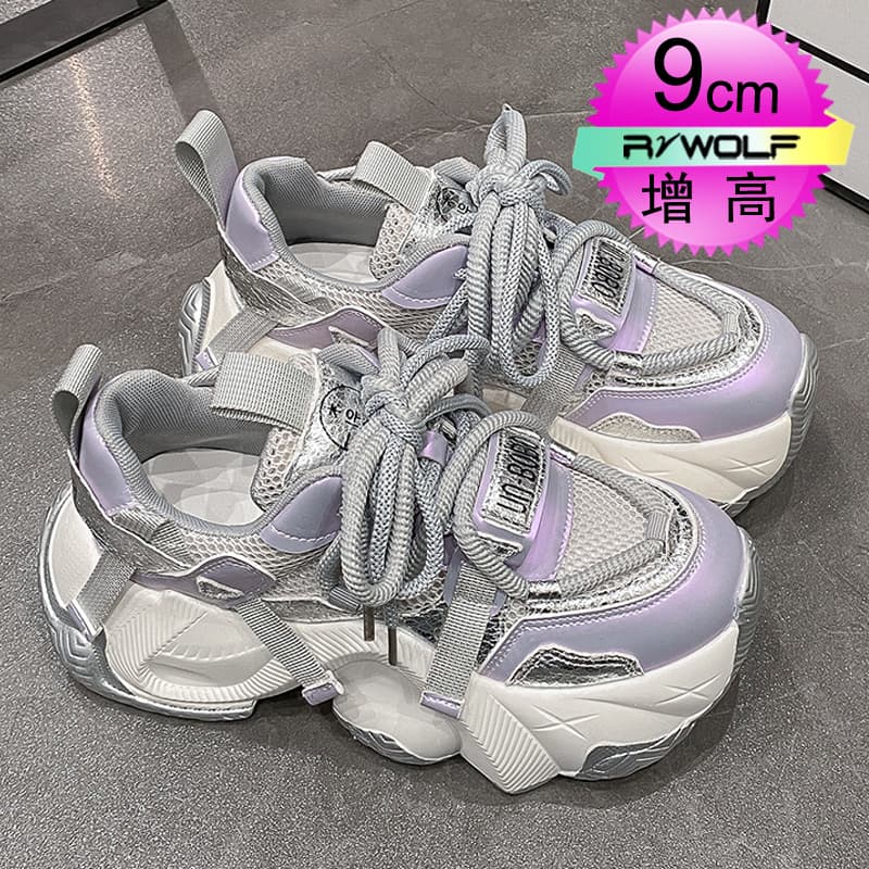 【異素材デザイン × 快適ソール × 厚底5cm】厚底軽量スポーツシューズ