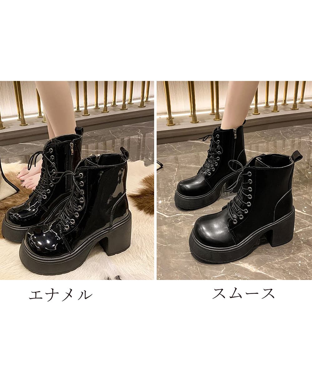 美脚厚底レースアップショートブーツ｜脚長×安定感×サイドファスナー