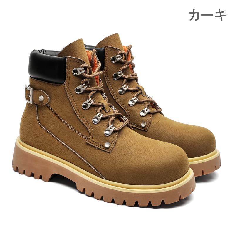 【レトロデザイン × 通気性アッパー × 異素材MIX】+5.5cm厚底 メンズハイカットブーツ