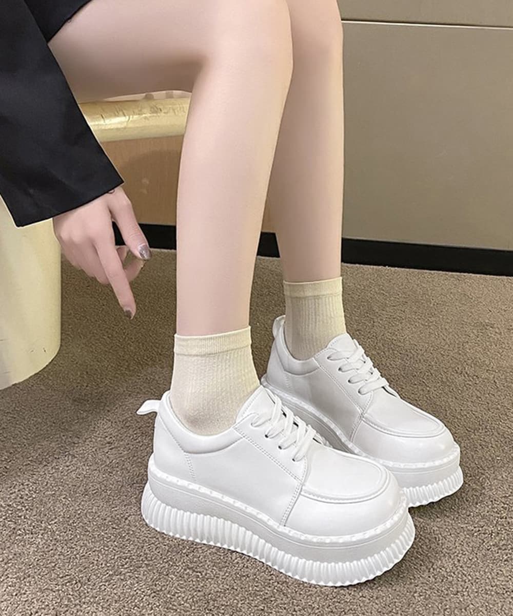 厚底編み上げローファー レディース 韓国風歩きやすい靴