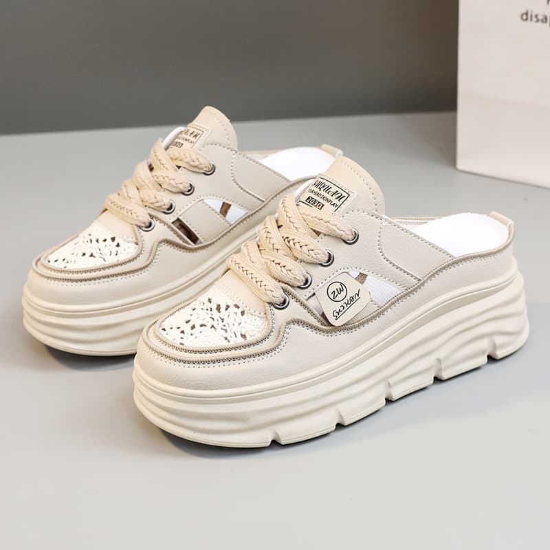 【レース×通気性×厚底7cm】厚底通気性サンダル