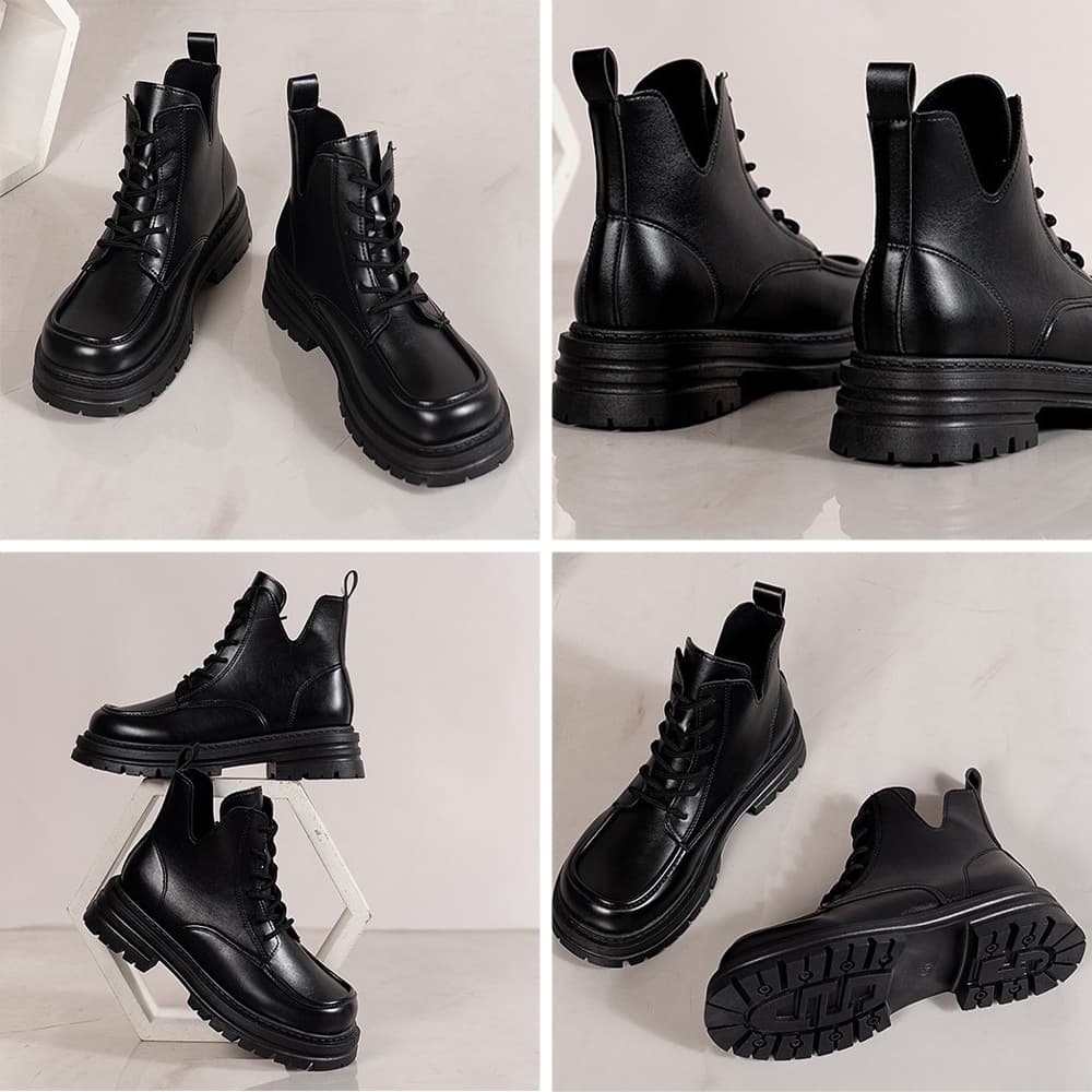 【美脚×定番】厚底編み上げブーツ｜4cmヒール×Vカット×脚長シルエット