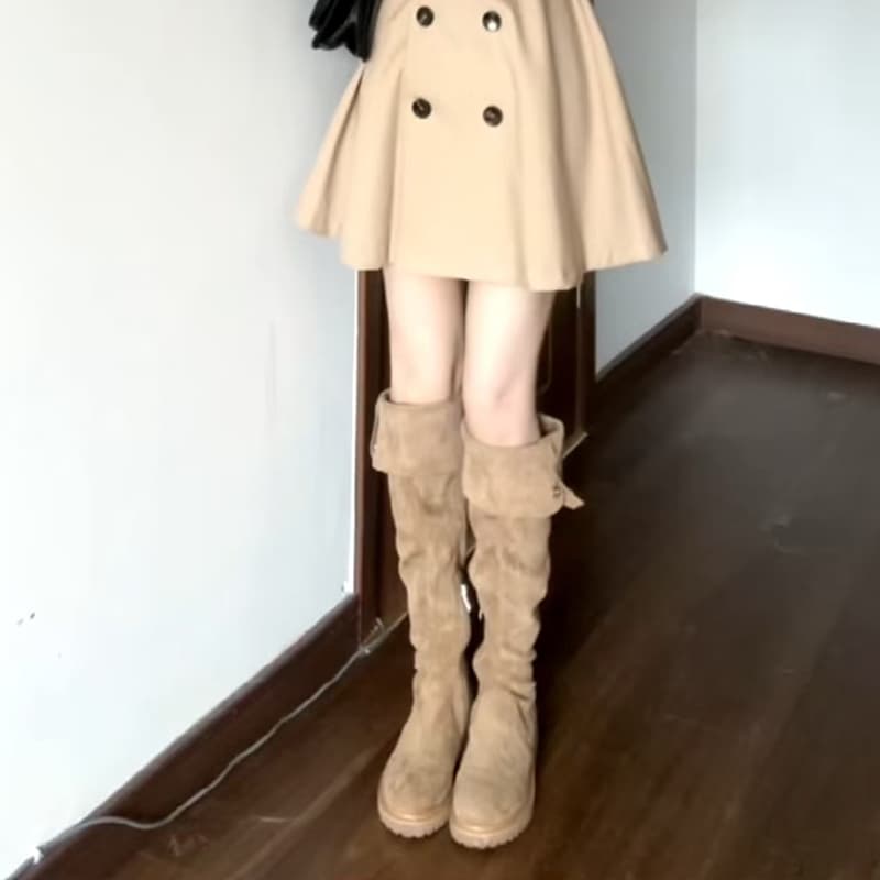 【もこもこ素材×リボンデザイン×韓国系】3.0cm厚底ブーツ