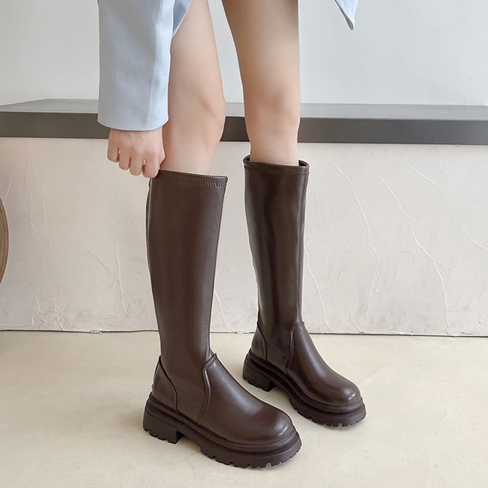 【美脚×安定感】膝下ロングブーツ｜4cmヒール×太ヒール×後ろジップ