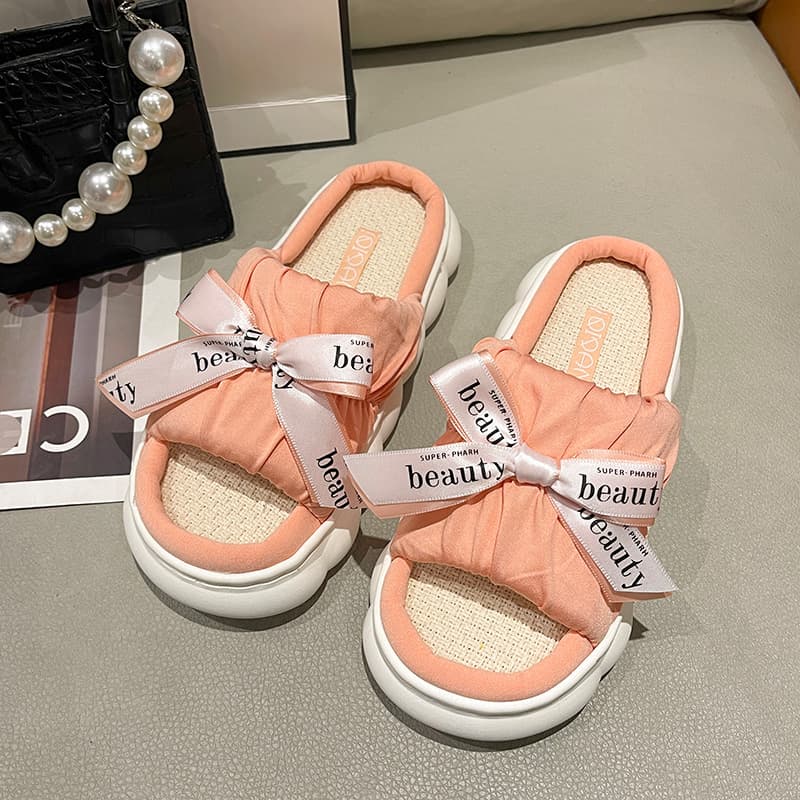 ふわもこ×リボン厚底サンダル｜肌触り抜群でおしゃれルームコーデに最適