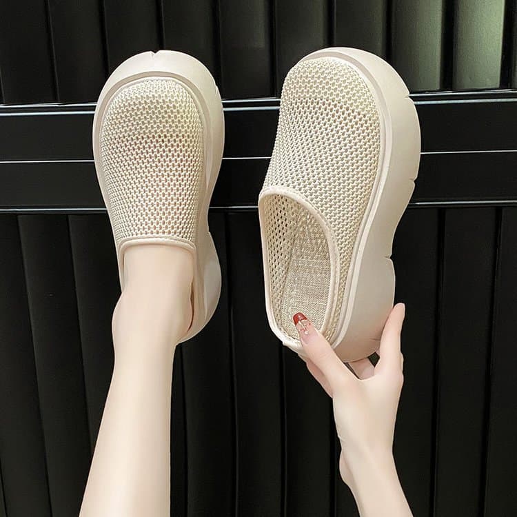 厚底サンダル メッシュ 軽量 美脚効果 通気性抜群 滑り込み型