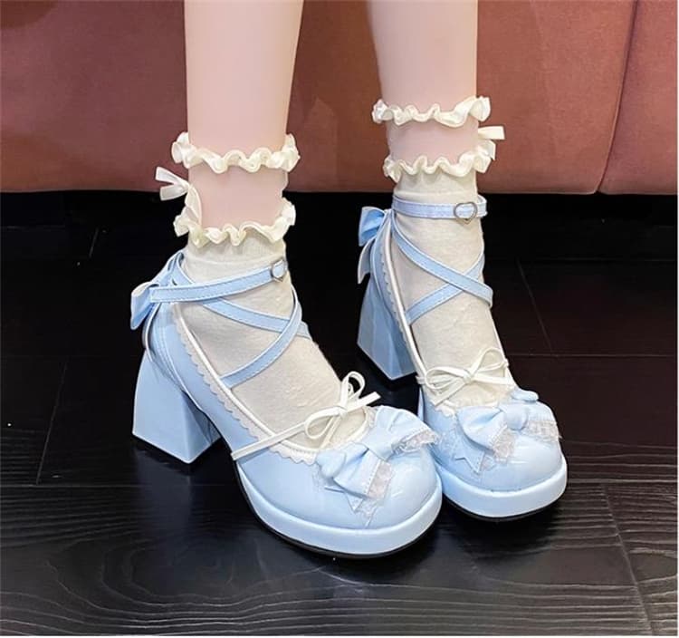 【リボン×ストラップ×可愛い】+9cm厚底 スタイルアップパンプス