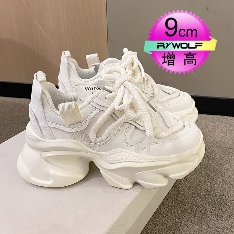 【グリップソール × 通気性メッシュ × 厚底9cm】厚底軽量スポーツシューズ