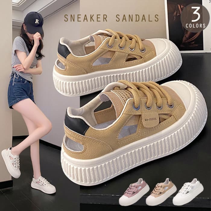 【通気メッシュ×軽量スタイルアップ×韓国系】4.5cm厚底サンダル