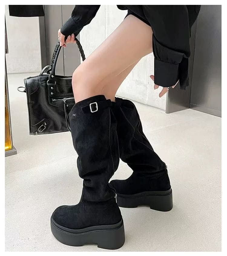 【クシュクシュ×ルーズ感×上質素材】5.0cm厚底ブーツ