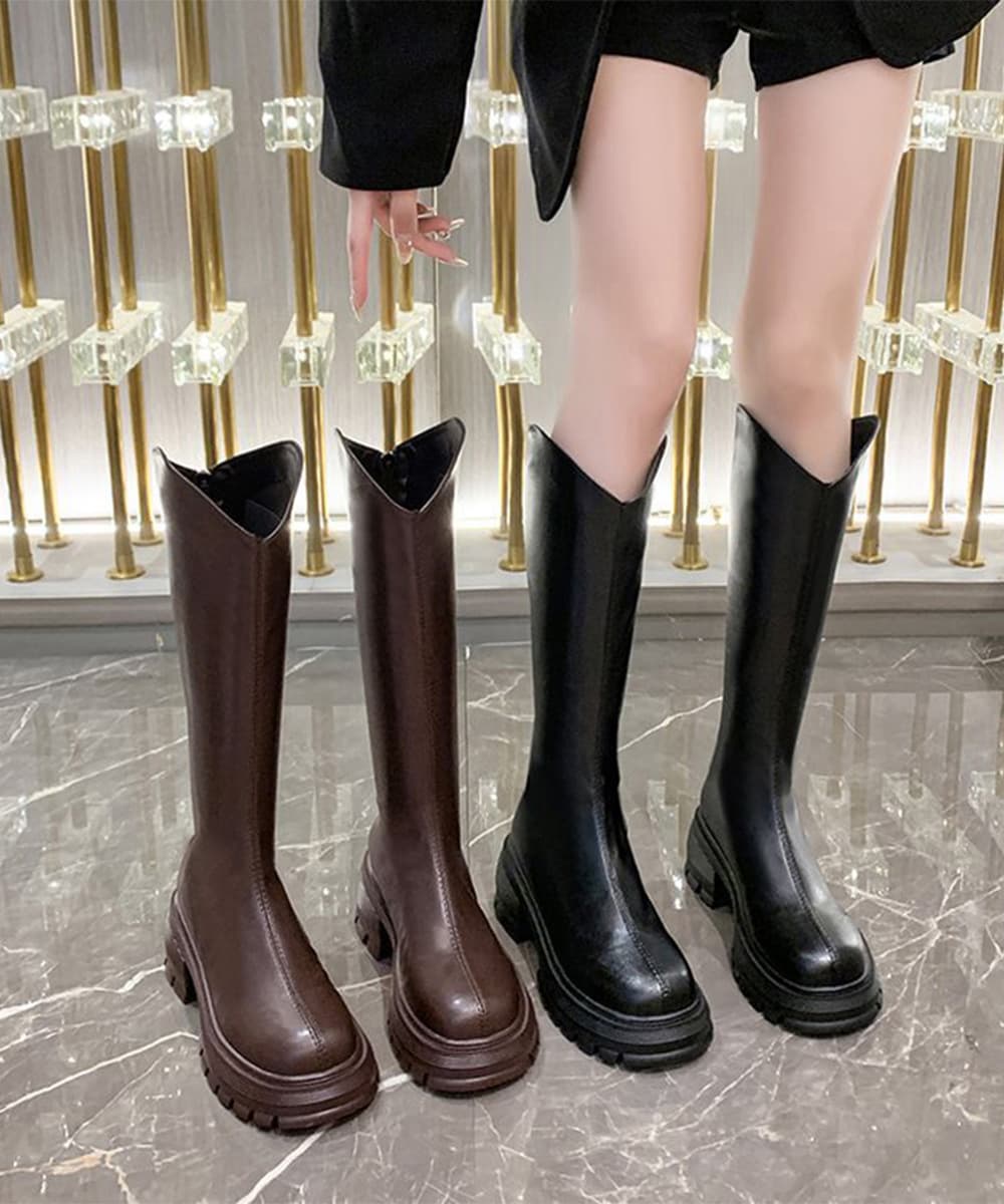 美脚厚底トラックソールロングブーツ｜膝下丈×安定感×バックジップ