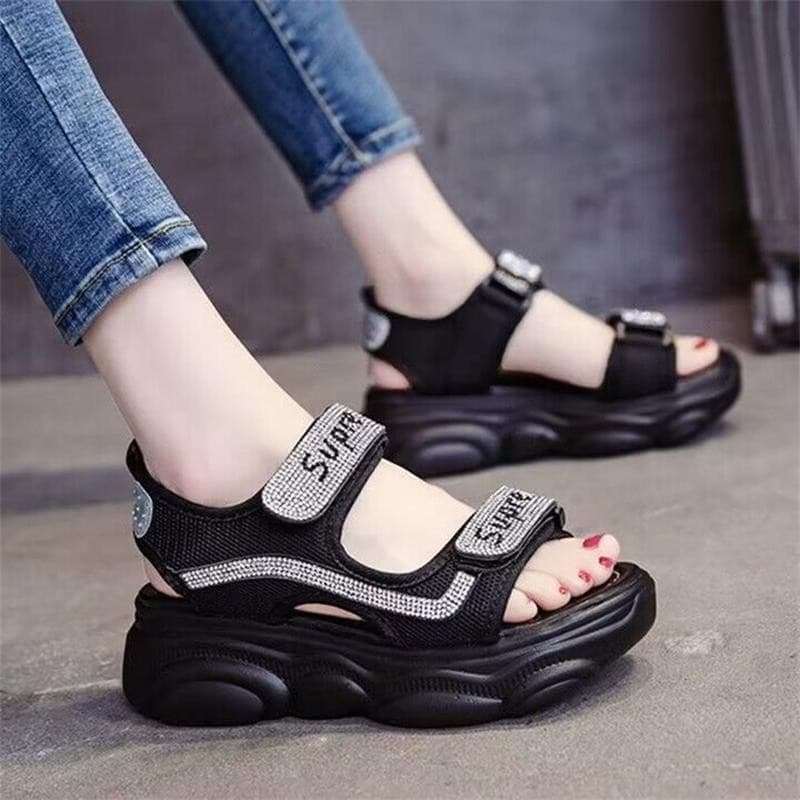 快適厚底スポーツサンダル｜5cm×面ファスナー×通気メッシュ
