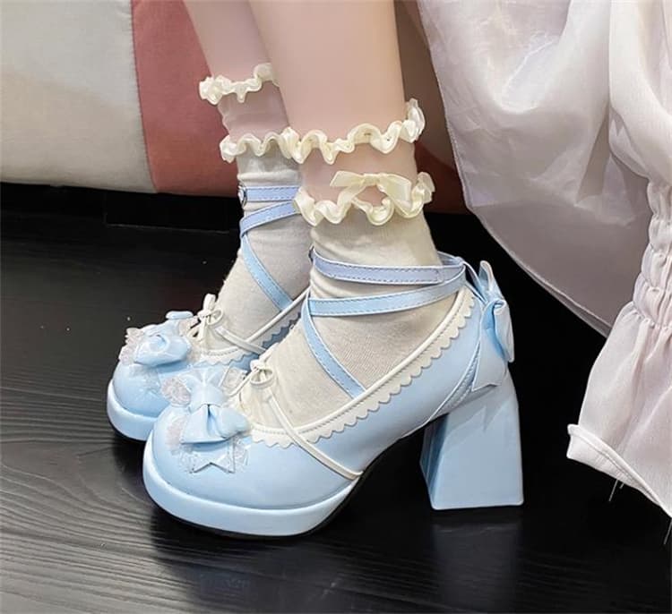 【リボン×ストラップ×可愛い】+9cm厚底 スタイルアップパンプス