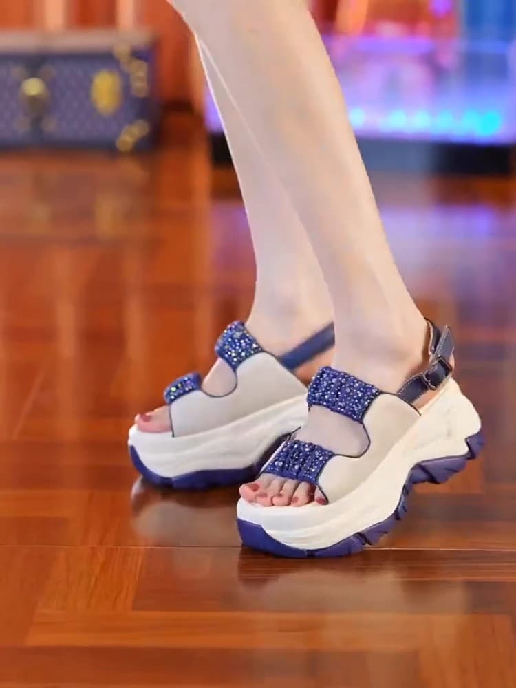 【キラキラストラップ × 滑りにくい溝ソール × 厚底5cm】厚底クッション性サンダル
