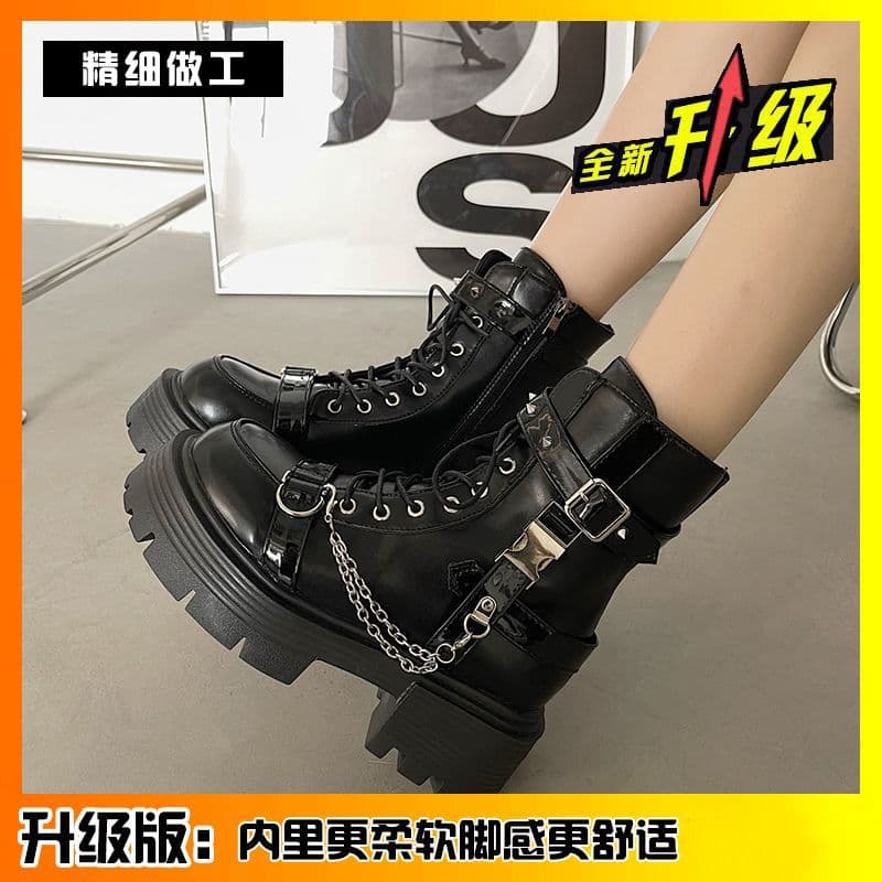 【チェーン飾り × 金属アクセ × 厚底6.0cm】厚底重厚感ブーツ