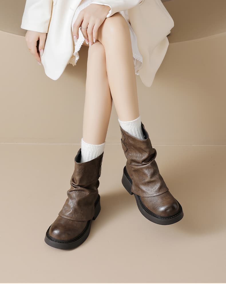 【アンティーク×厚底5cm】後ろジップショートブーツ｜柔らか革×毎日快適