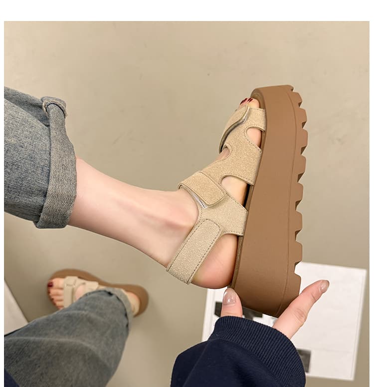 【スエード素材 × 凹凸ソール × 厚底7cm】厚底クッション性サンダル