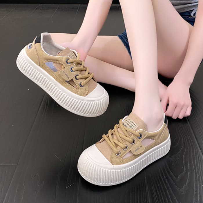 【通気メッシュ×軽量スタイルアップ×韓国系】4.5cm厚底サンダル