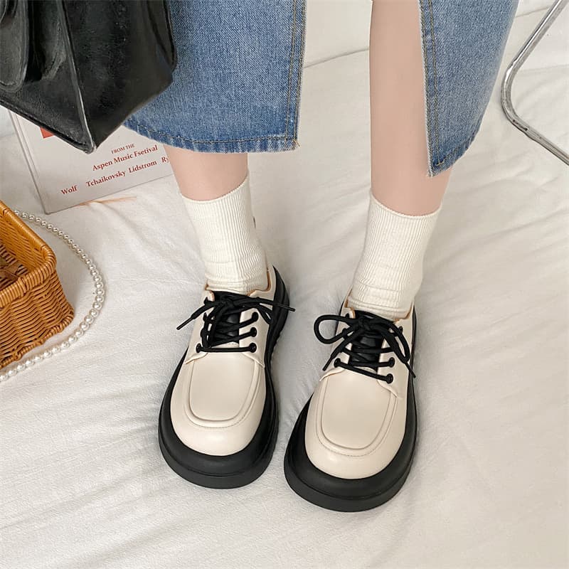 【耐久性素材 × レースアップ × 厚底6.5cm】厚底クラシックローファー