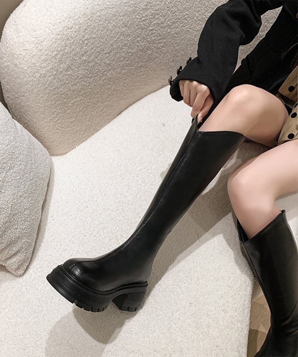 美脚厚底トラックソールロングブーツ｜膝下丈×安定感×バックジップ