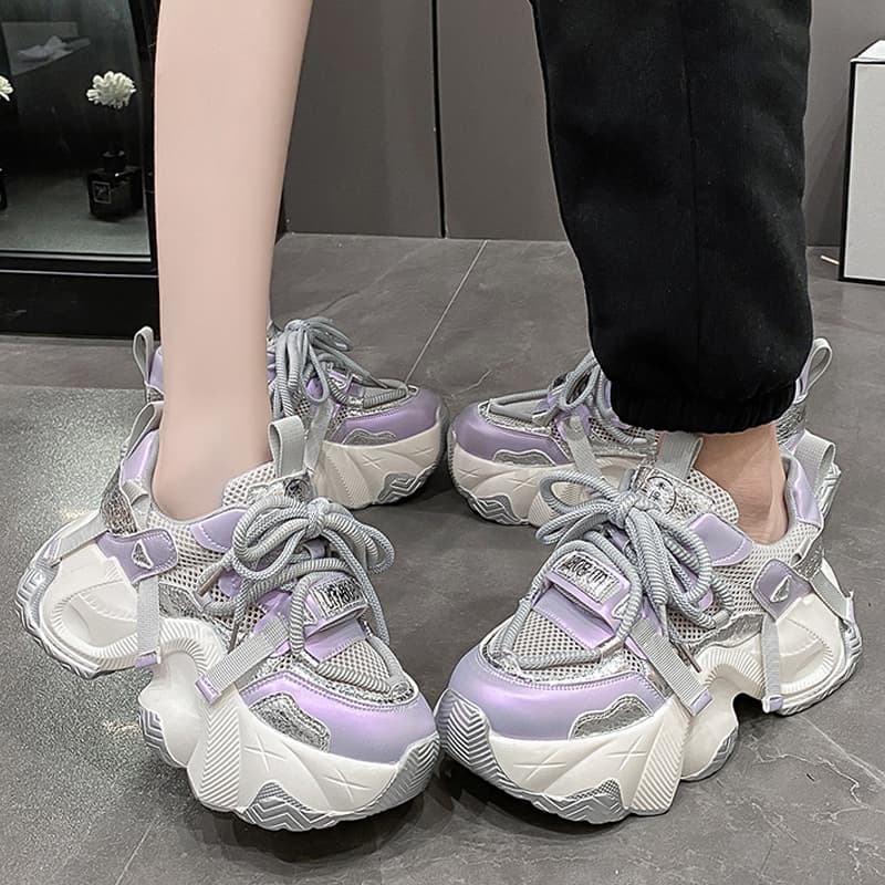 【異素材デザイン × 快適ソール × 厚底5cm】厚底軽量スポーツシューズ