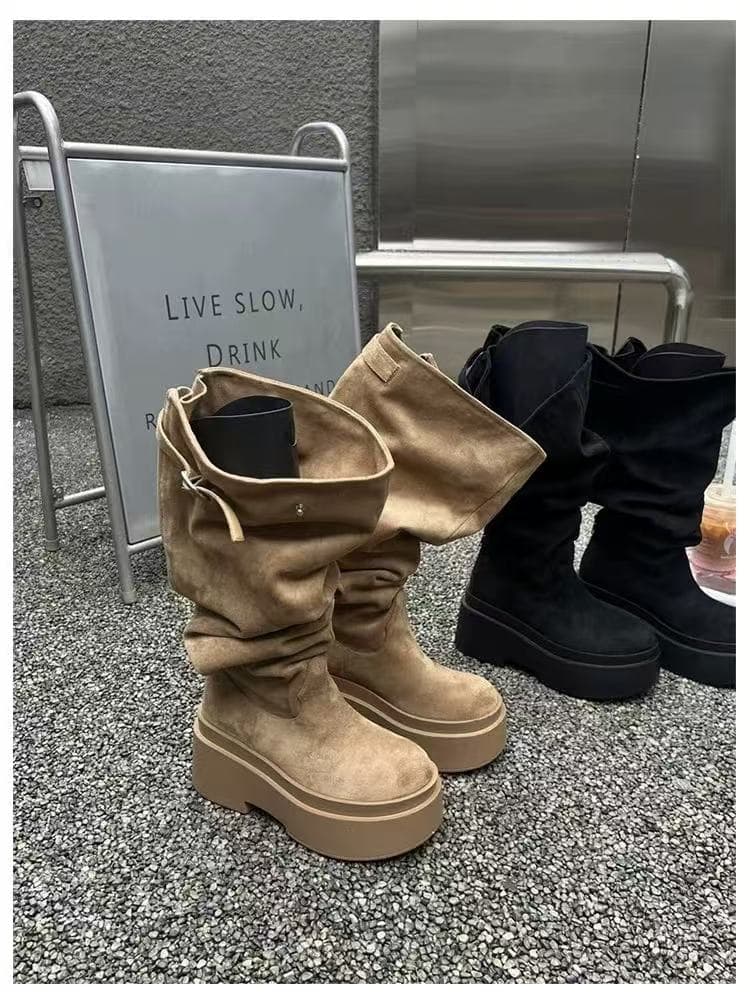 【クシュクシュ×ルーズ感×上質素材】5.0cm厚底ブーツ