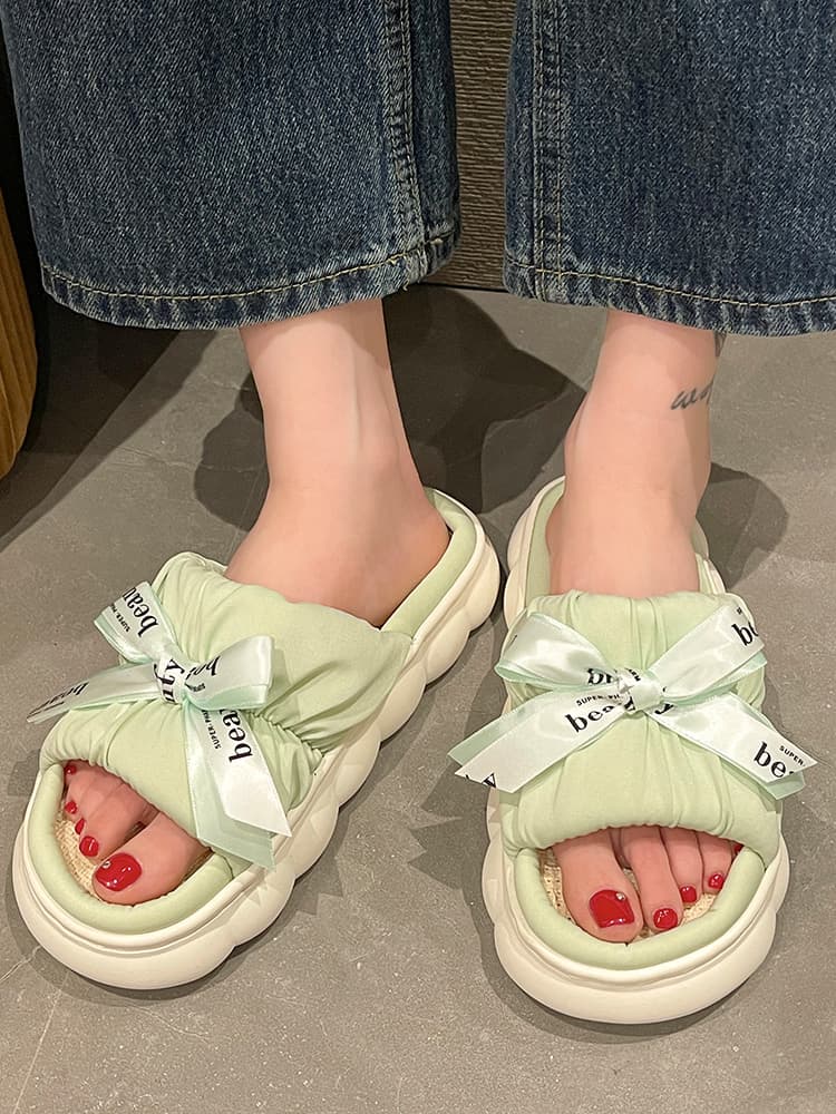 ふわもこ×リボン厚底サンダル｜肌触り抜群でおしゃれルームコーデに最適
