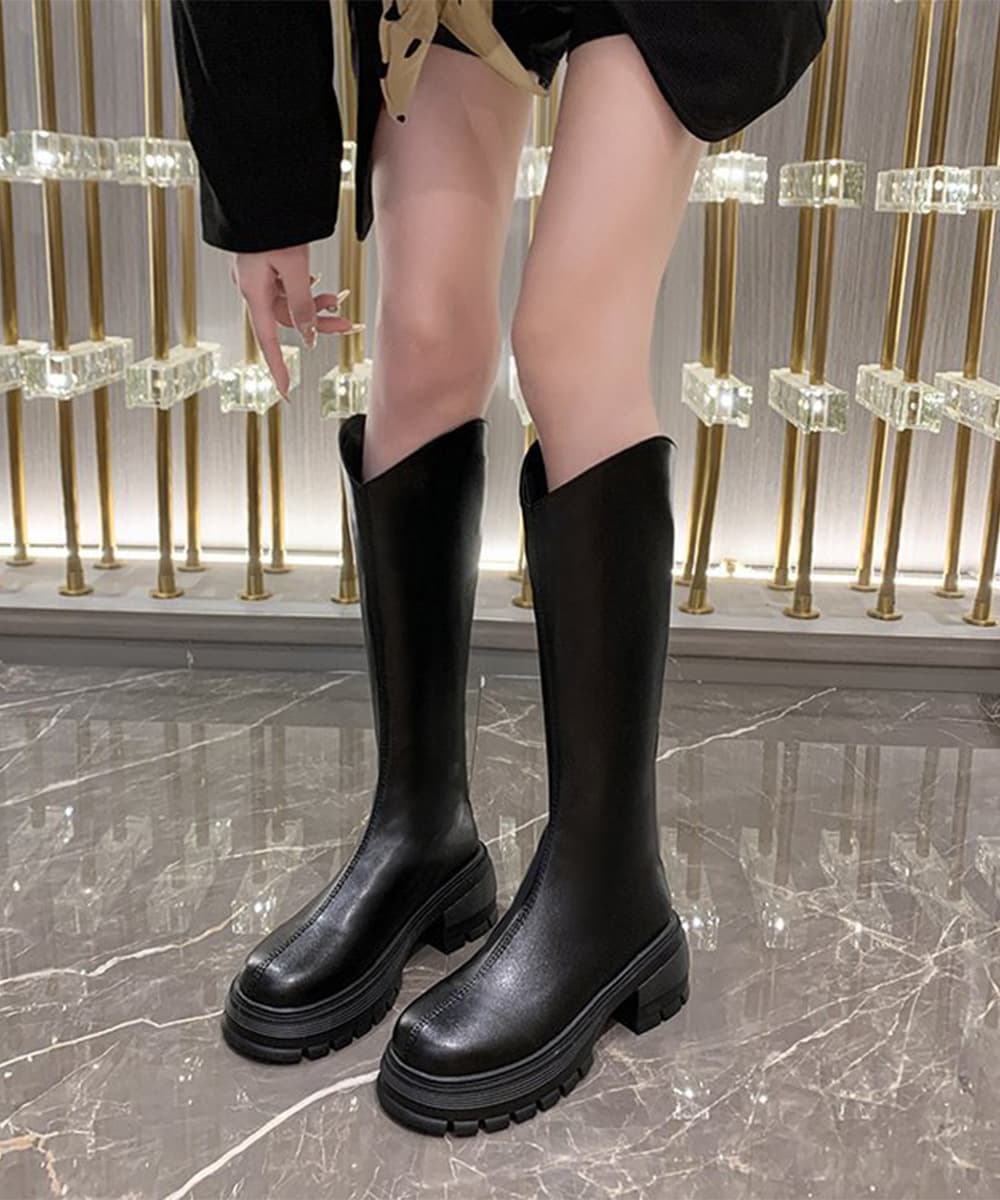美脚厚底トラックソールロングブーツ｜膝下丈×安定感×バックジップ
