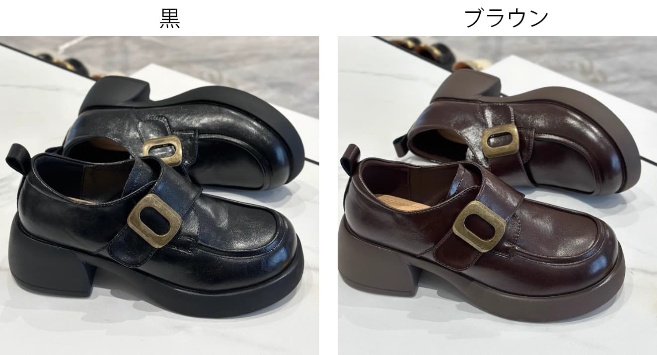 【上品ベルト×美脚シルエット×艶レザー風】+5cm厚底 ベルトローファー