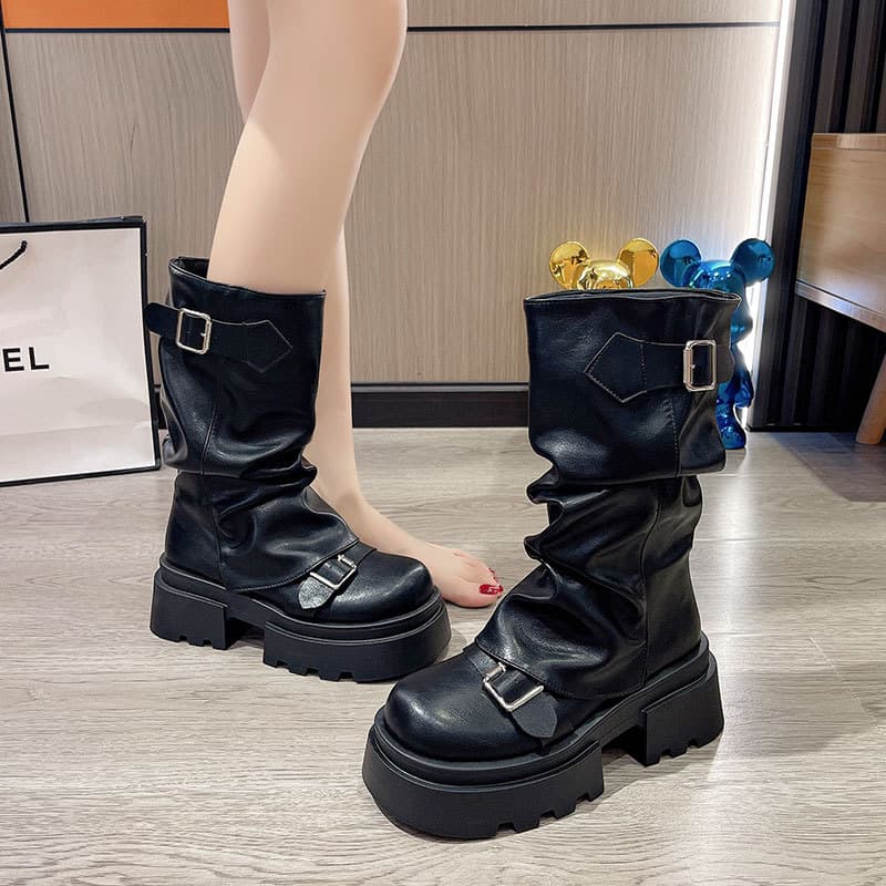 【ベルトデザイン×快適構造×韓国系】4.0cm厚底ブーツ