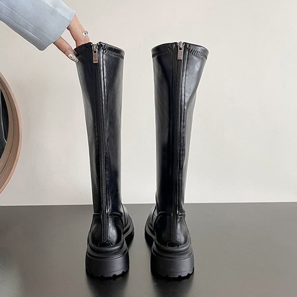 【美脚×安定感】膝下ロングブーツ｜4cmヒール×太ヒール×後ろジップ