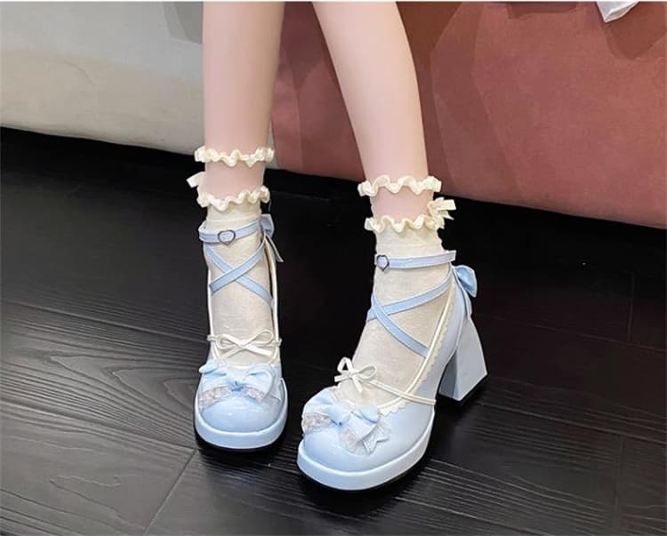 【リボン×ストラップ×可愛い】+9cm厚底 スタイルアップパンプス