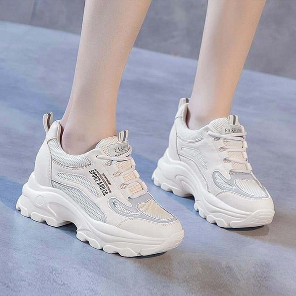 【通気メッシュ×軽量クッション×脚長シルエット】+6.5cm厚底 レディースメッシュスニーカー