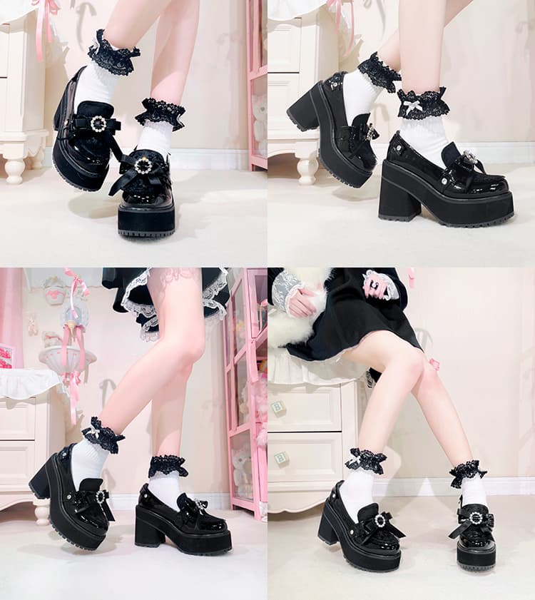 【レース×サテンリボン×厚底】ガーリーローファー|上品×映え×毎日履ける