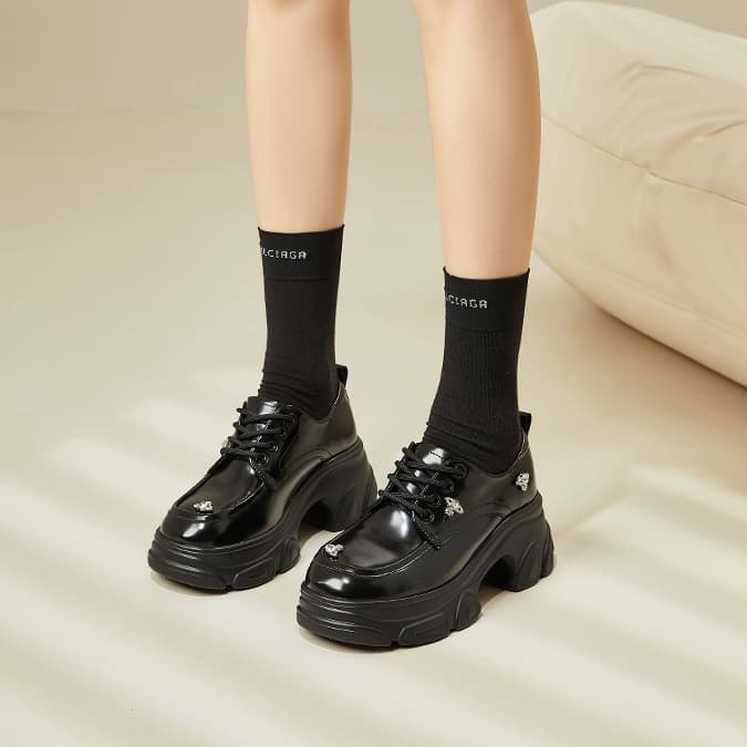 【光沢×飾り石×厚底6.0cm】クラシックローファー|重厚×上品×スタイルアップ