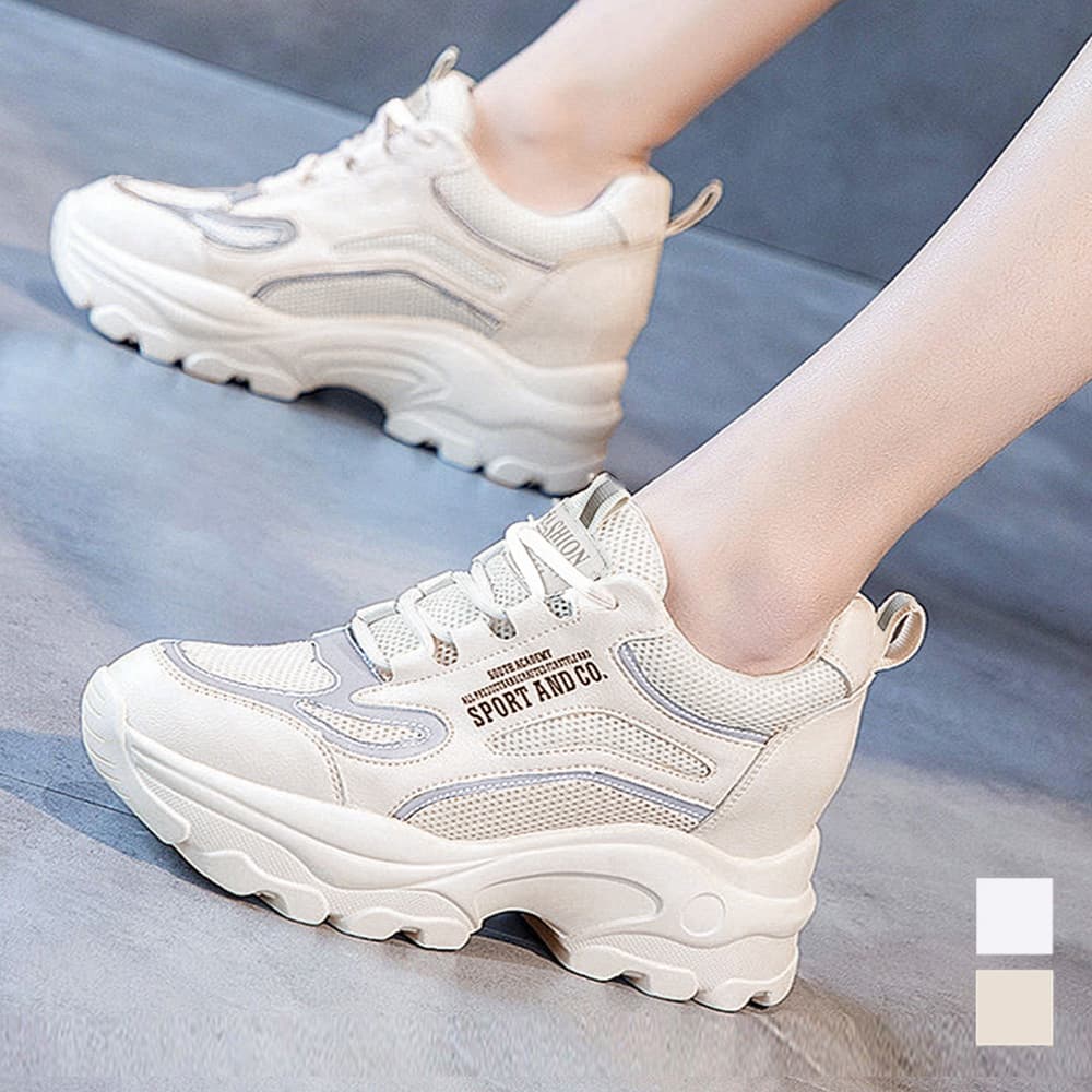 【通気メッシュ×軽量クッション×脚長シルエット】+6.5cm厚底 レディースメッシュスニーカー