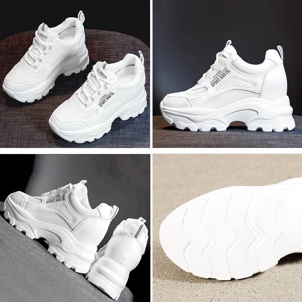 【通気メッシュ×軽量クッション×脚長シルエット】+6.5cm厚底 レディースメッシュスニーカー