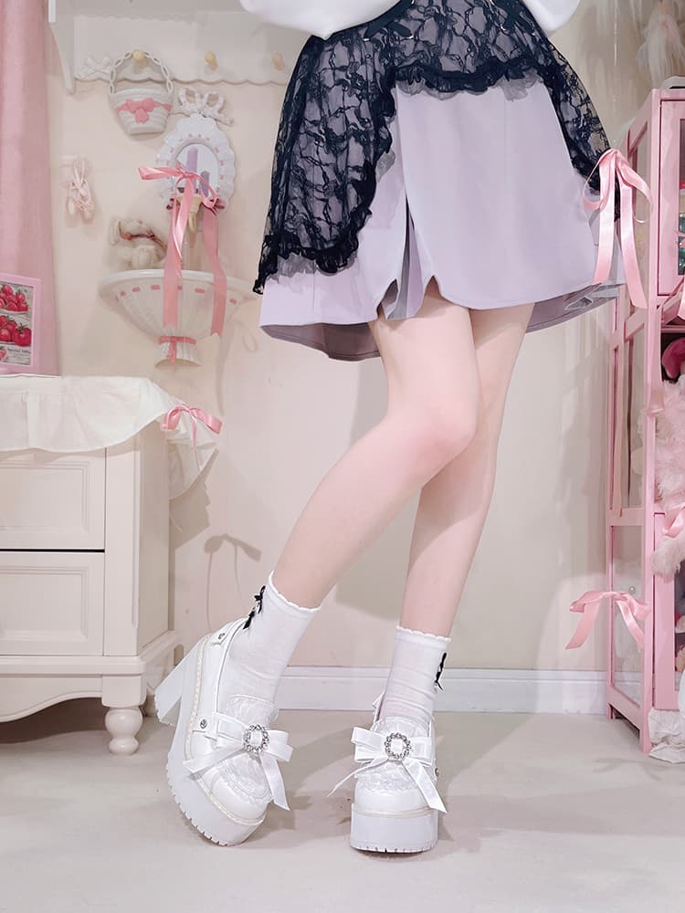 【レース×サテンリボン×厚底】ガーリーローファー|上品×映え×毎日履ける