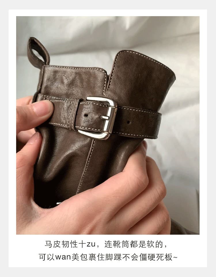 【二重バックル×本革仕様×韓国系】4.5cm厚底ブーツ
