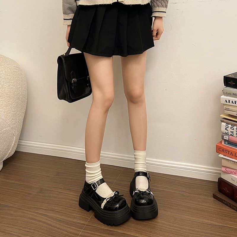 【レース×ストラップ×厚底5.0cm】クラシカルローファー|安定感◎×映え×毎日履ける