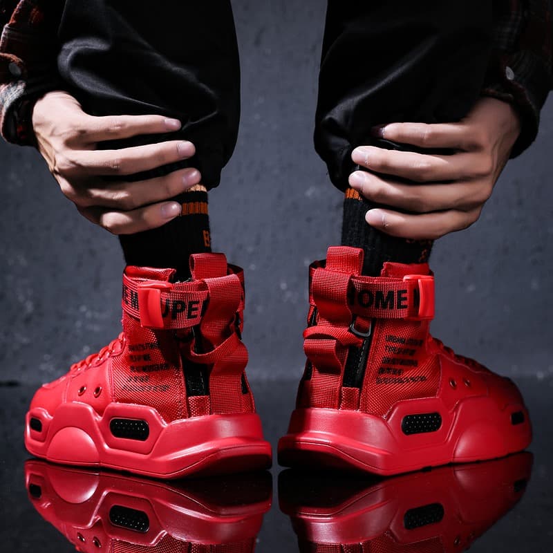 【立体ロゴデザイン × 異素材ストリート × 衝撃吸収ソール】+6.5cm厚底 ハイカットスニーカー