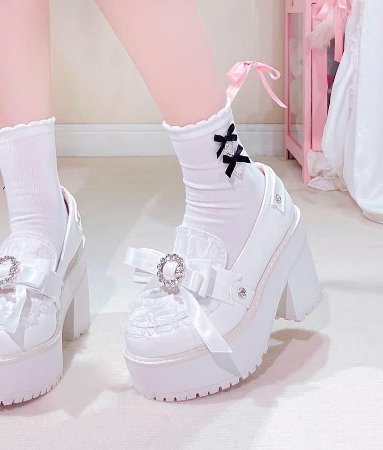 【レース×サテンリボン×厚底】ガーリーローファー|上品×映え×毎日履ける