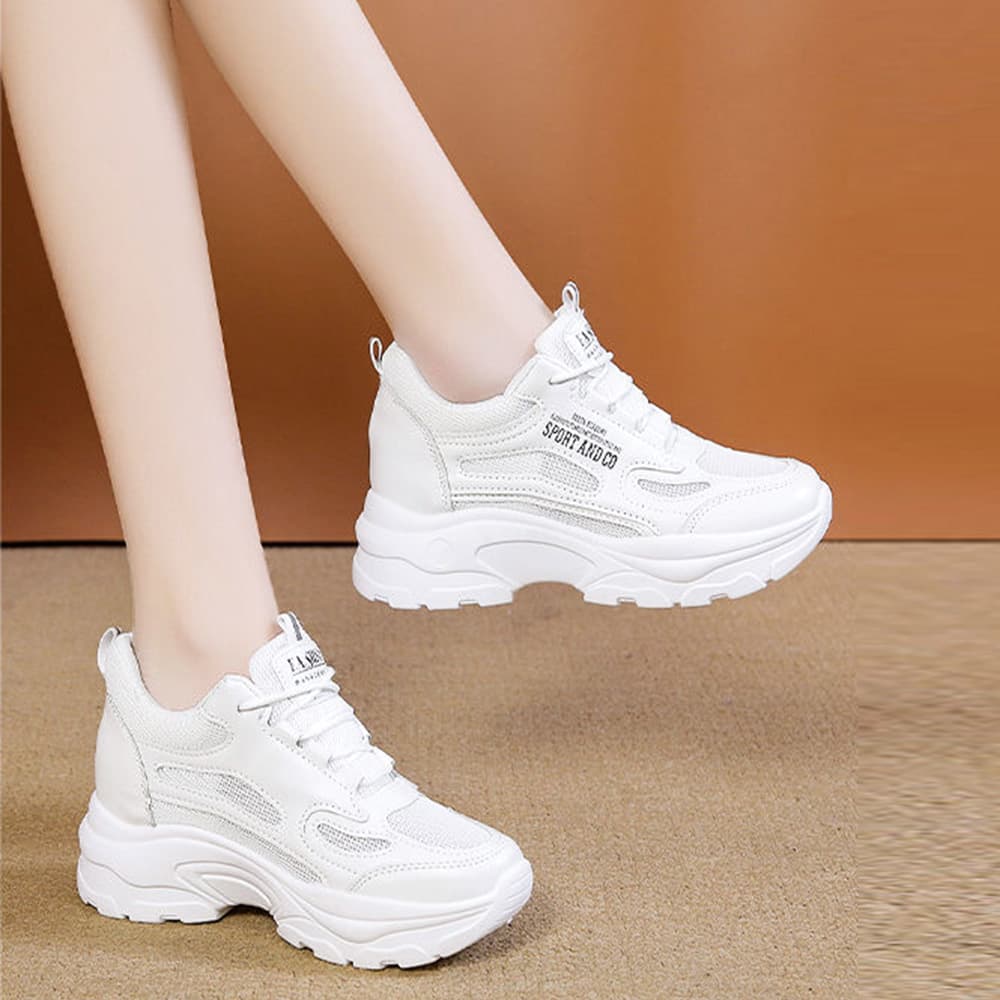 【通気メッシュ×軽量クッション×脚長シルエット】+6.5cm厚底 レディースメッシュスニーカー