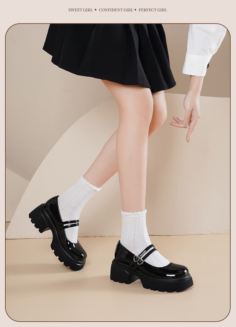メリージェーン風×二重ストラップ|クラシカル厚底パンプス