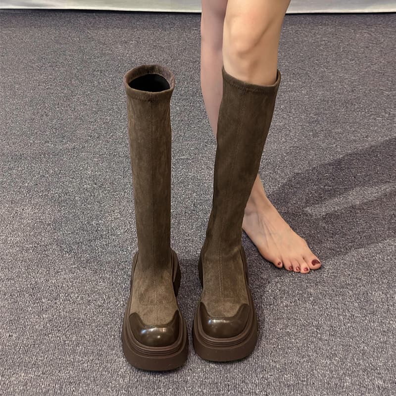 【伸縮性×快適美脚×厚底6cm】厚底韓国風ブーツ