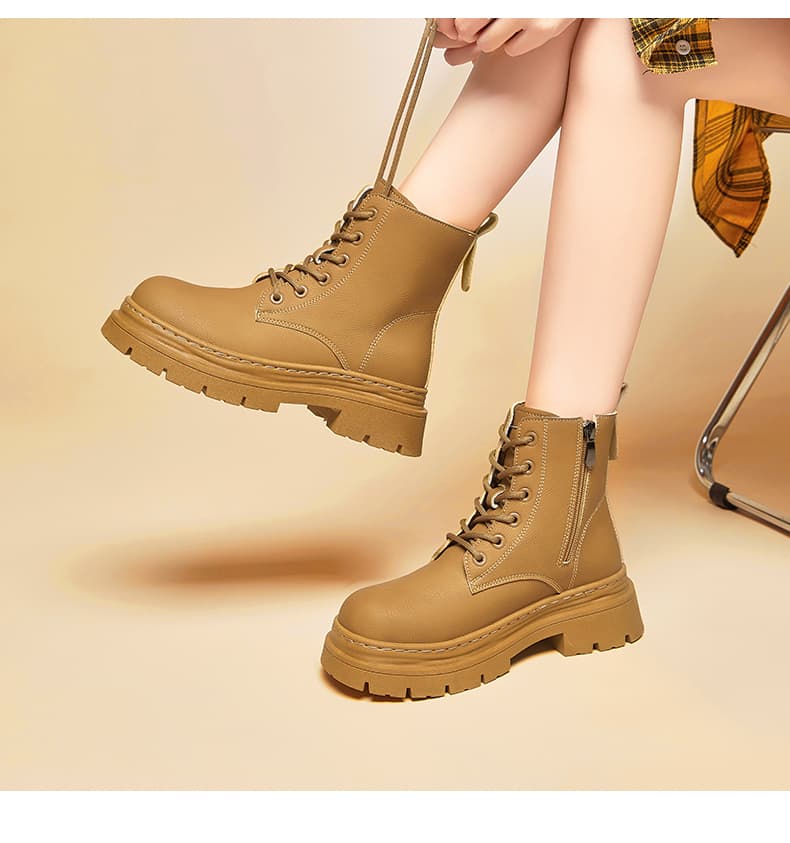 【厚底×レースアップ×サイドジップ】ショートブーツ|5.5cmヒール・3色展開・高見え合皮