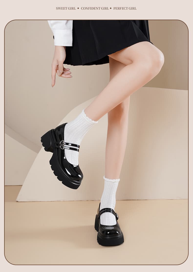 メリージェーン風×二重ストラップ|クラシカル厚底パンプス